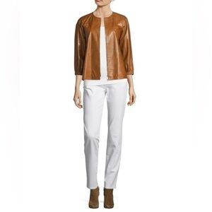 Lafayette 148 New York Brown Wylie Leather Jacket Size L NWT